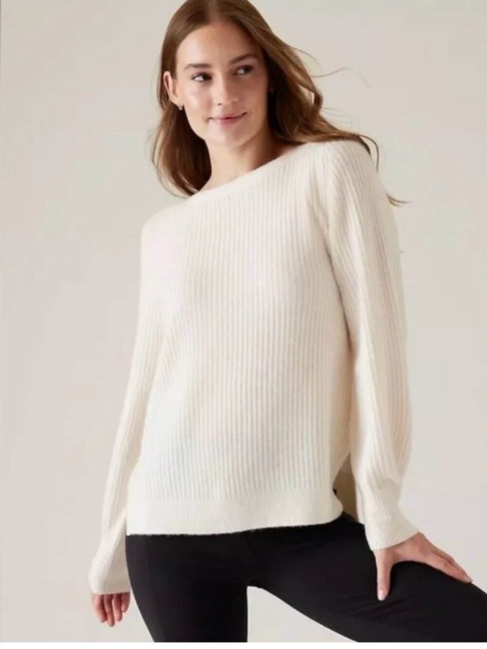 Athleta Layover Sweater Magnolia White Cream Merino Wool Blend Women's XL